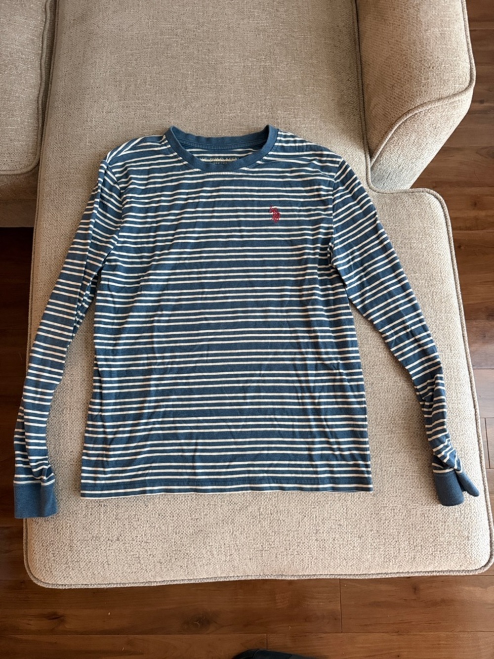 U.S. Polo Assn. Blue and White Striped Long-Sleeve Crewneck